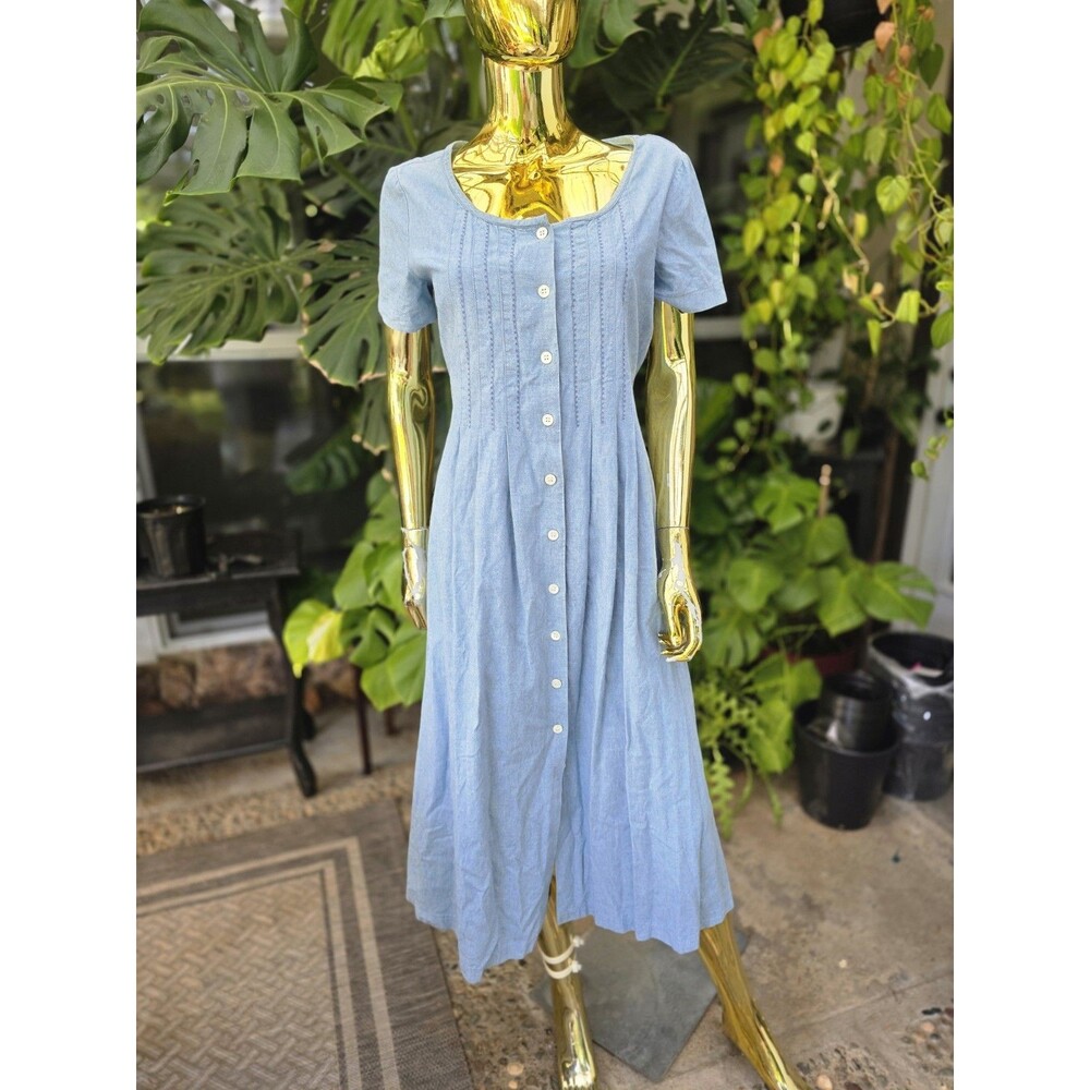 Vintage Laura Ashley Button Front Denim Dress Country Cottagecore SIZE 10